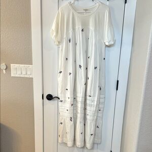Pilcro Anthropologie Maxi Dress Small Cream Embroidered Boho Pockets